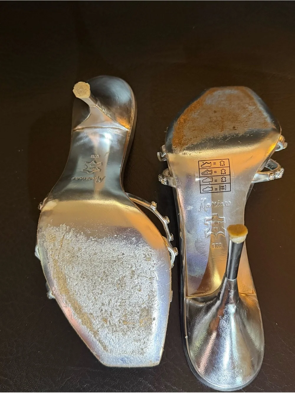Marciano Silver Crystal-Embellished Slide Heels